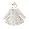 Sweet Floral Long Sleeve Baby Girl Romper Dress with Mesh Skirt