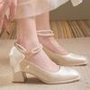Block Heel Red High Heels Wedding Shoes Women's Spring Mary Jane Women's Shoes Square Toe Single Shoes