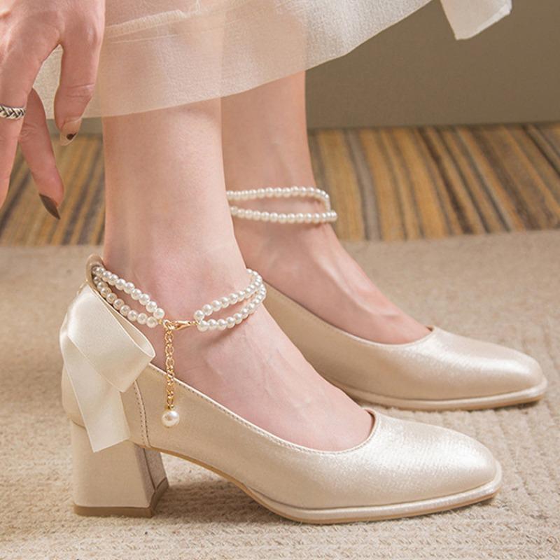 Block Heel Red High Heels Wedding Shoes Women's Spring Mary Jane Women's Shoes Square Toe Single Shoes