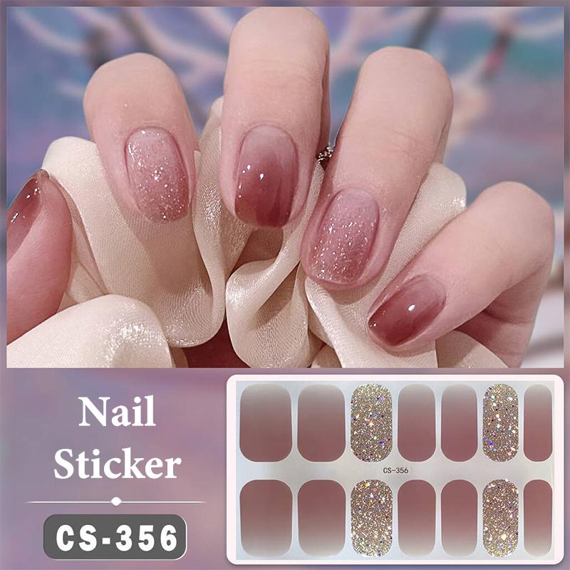 No Baking Lamp Waterproof Nail Wraps Full Cover Nail Stickers Solid Color 14 Nails/Set Multi Color Nail Art Look Patch Firm
