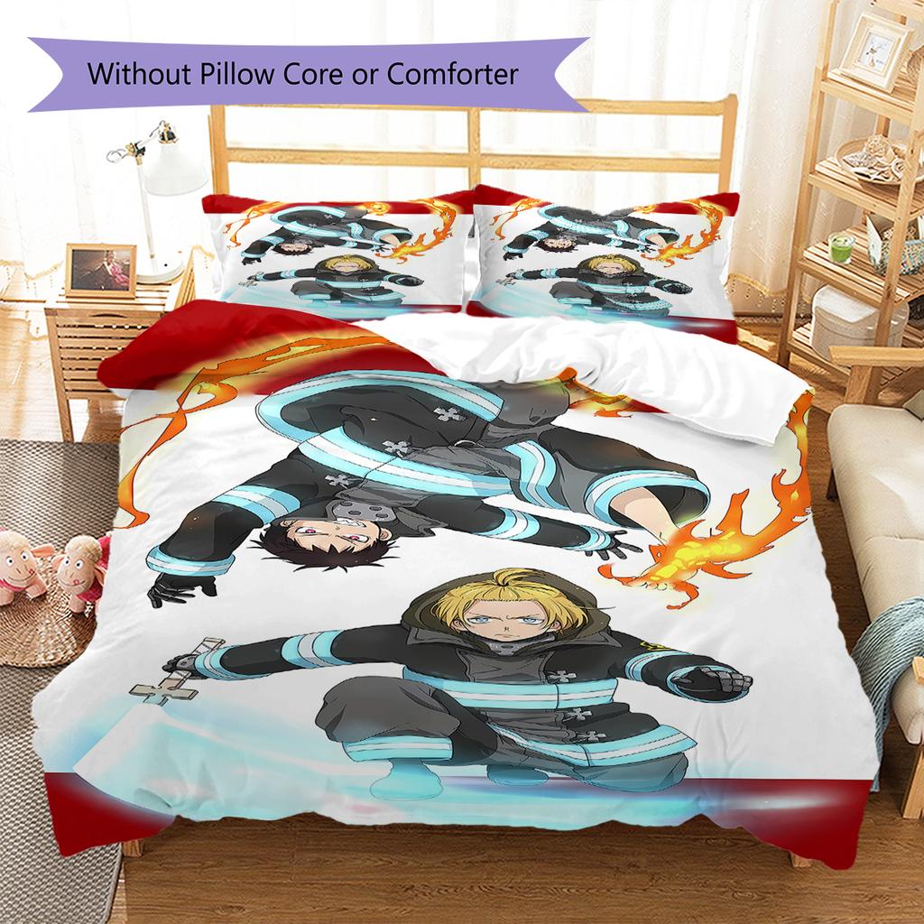 Fire Force  Pattern Bedding,Quilt Set Quilt Cover Pillowcase Home Birthday Gift (1 * Duvet Cover + 2 * Pillowcase, Without Core)