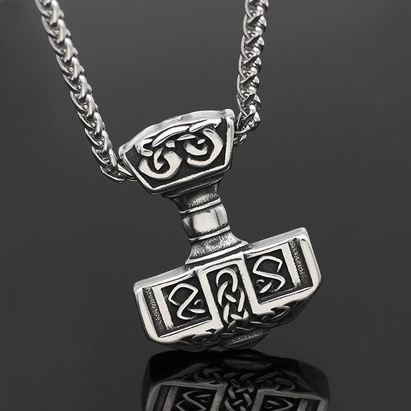 Thor's Hammer Pendant Necklaces for Men's Viking Nordic Celtic Stainless Steel Jewelry Hypoallergenic Amulet Gifts