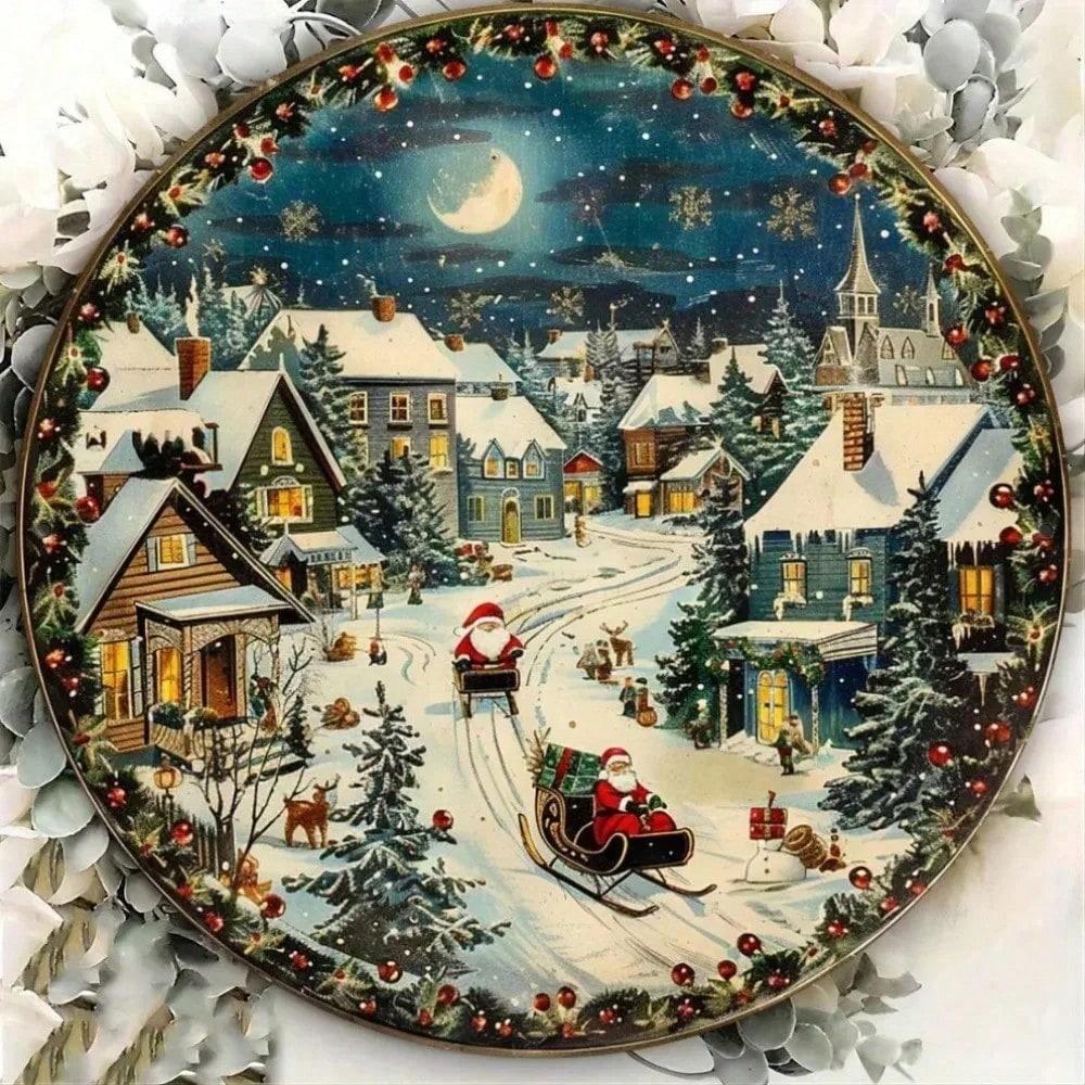 

Vintage Christmas Tin Sign Metal Wall Art, Retro Round Foil Carving Decor for Home Kitchen Bar 20x20 різнокольоровий