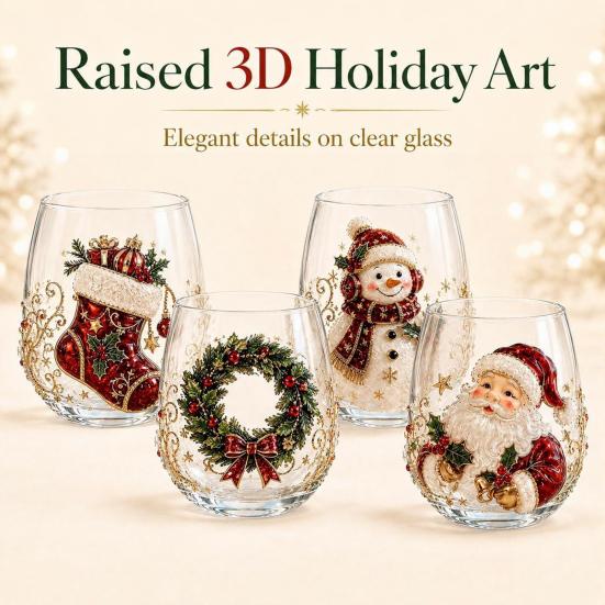 Retro-Stil Feiertagsgeschirr Weihnachts-Glaskunstbecher mit Löffel, Klassischer handbemalter Borosilikat-Design-Becher mit Weihnachtsmann, Rentier, Schneemann, Glasware
