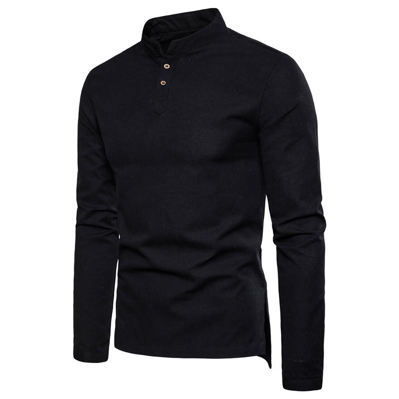 Men's Spring and Summer Slim Long-sleeved Shirt V-neck Long-sleeved Bottoming Shirt Casual Long-sleeved