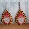 New European & American Christmas Series Santa Claus Leopard Print Double-Sided PU Leather Earrings