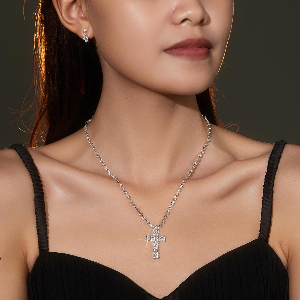 Fashion Accessories Rhinestone Necklace Earrings Set, Piece Earrings Two-piece Set