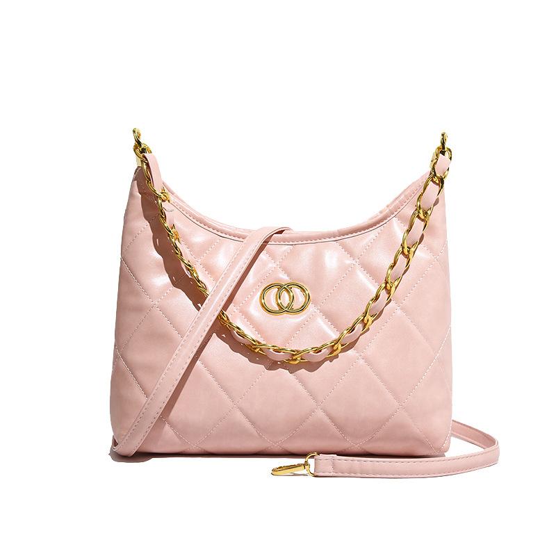 

Rhombus embroidery thread fashion messenger women s bag personality simple temperament shoulder underarm bag niche design chain hand bag one size fits all рожевий