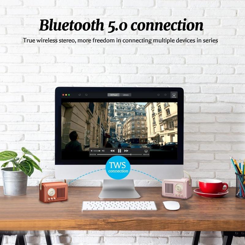 Mini Vintage Bluetooth Speaker, Retro Bluetooth Speaker Rechargeable, Loud Volume, Bluetooth 5.0 Wireless TWS Connection, Support TF Card,