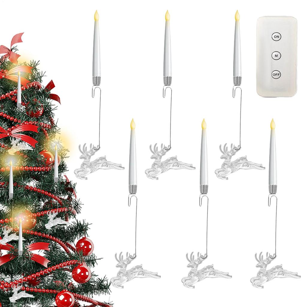 Velas de Árvore de Natal com Controlo Remoto Velas LED Sem Chama Luzes Decorativas 6 Peças Decorações de Natal para Feriado Interior