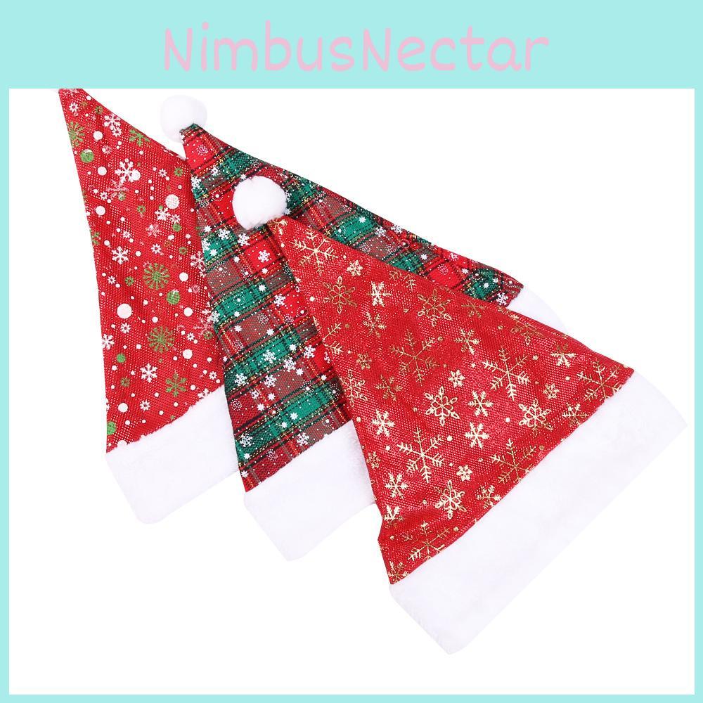 Cozy Thick Red Plaid Santa Hat With Plush Snowflakes For Holiday Decor