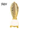 Light Refraction Ornament Faux Crystal Ball with Gold Leaf Stand, Metal Statue Clear Sphere Transparent Decorative for Office, Bedroom, Entryway,