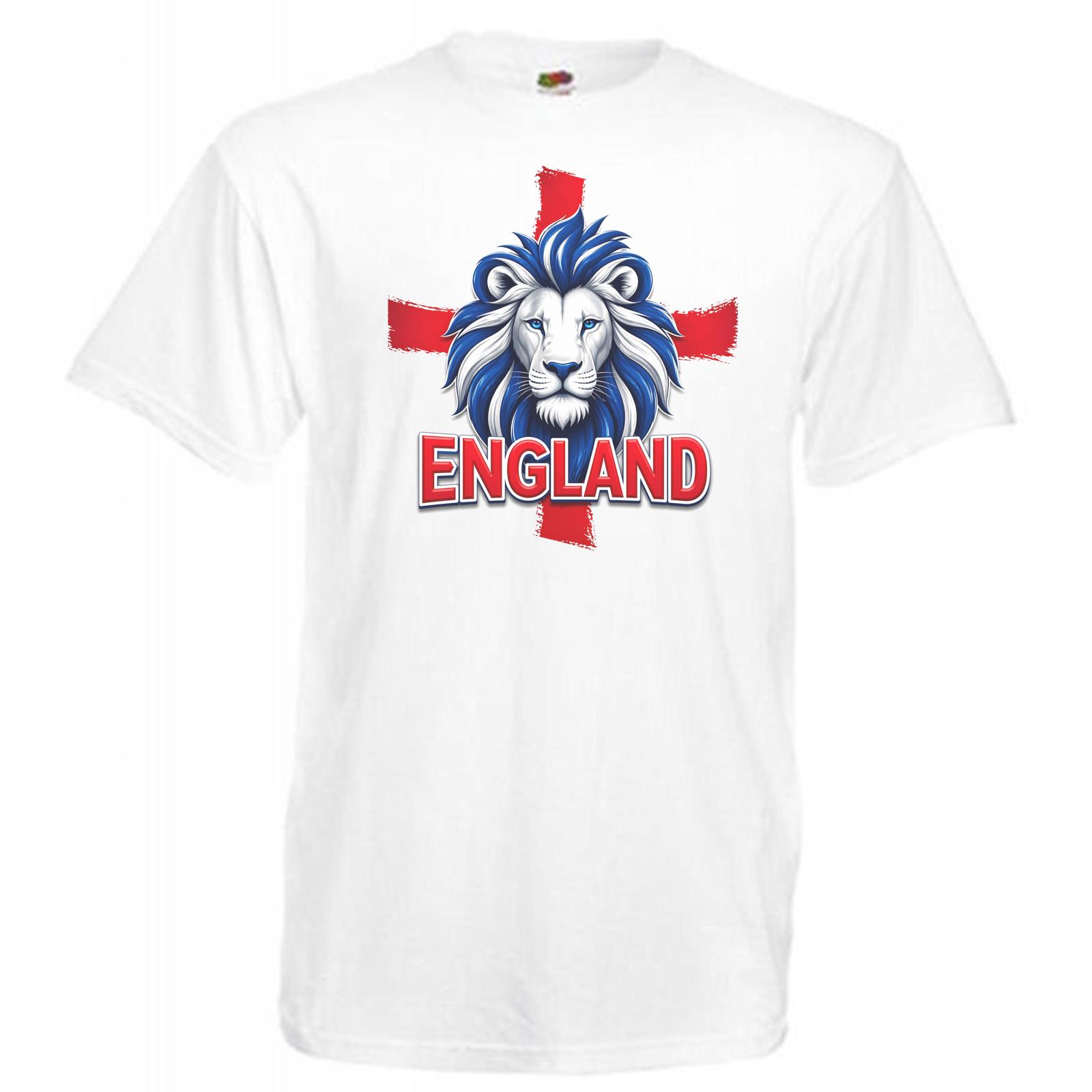 Adults English Lion England St George Cross Flag Sports Unisex White TShirt 2XL