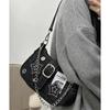 Modische Denim-Canvas-Umhängetasche Geldbörse Damen Sternstickerei Achseltasche Hobo-Tasche mit Reißverschluss Vielseitige Ketten-Handtasche