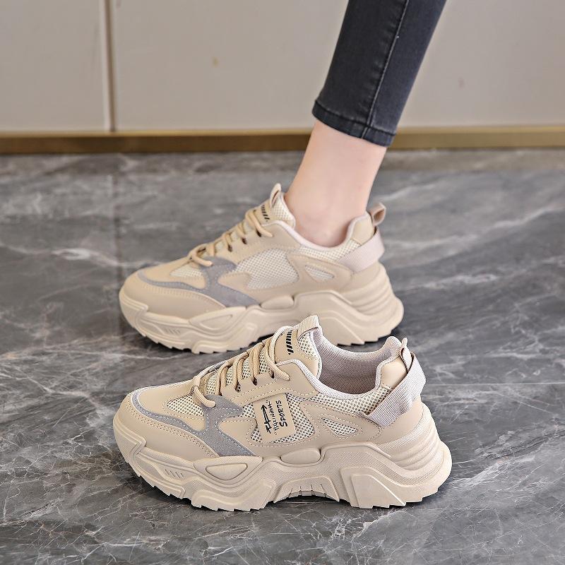 Women's shoes 2025 autumn new dad shoes versatile non-slip wear-resistant versatile sports shoes lace-up solid color casual women's shoes