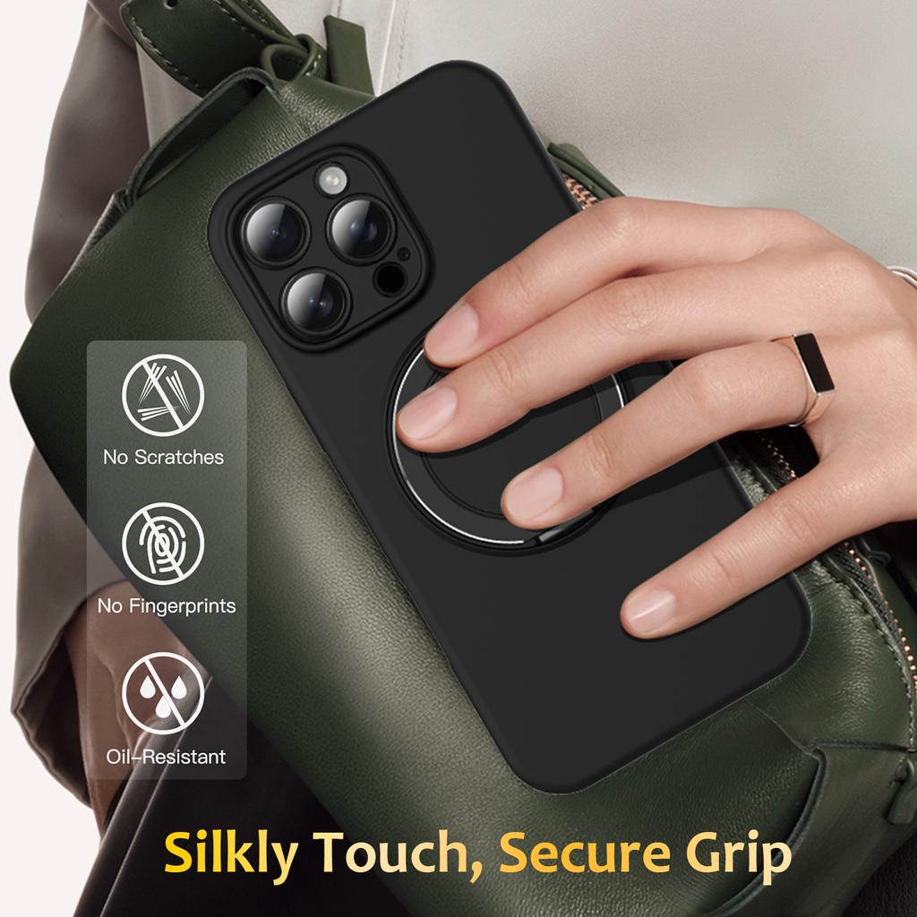 For iPhone 15 Pro Max Case Compatible with MagSafe Metal Kickstand PC+Silicone Phone Cover