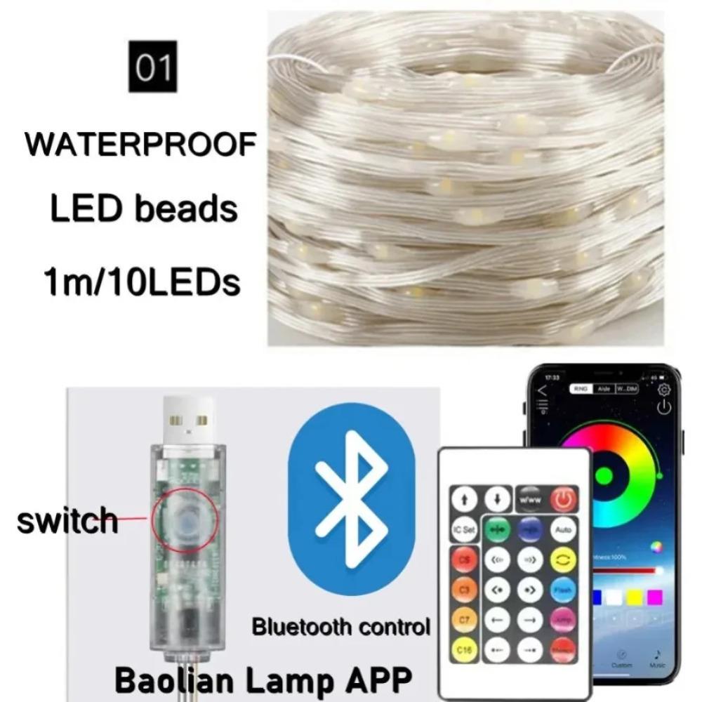 Bluetooth USB LED Řetězová Světla WS2812B Dreamcolor RGBIC DIY Párty Festival Stromová Světla Svatba Dekorace Girlanda Lampa