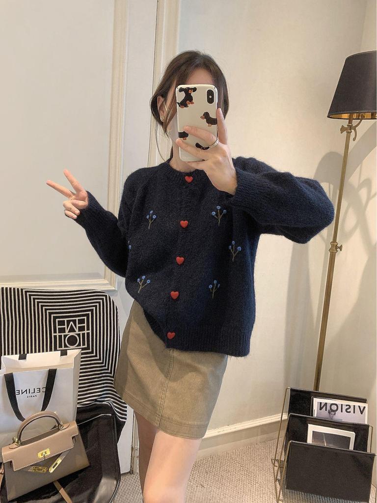 Exquise Retro Gebreid Vest met Liefdeshartknoop voor Dames