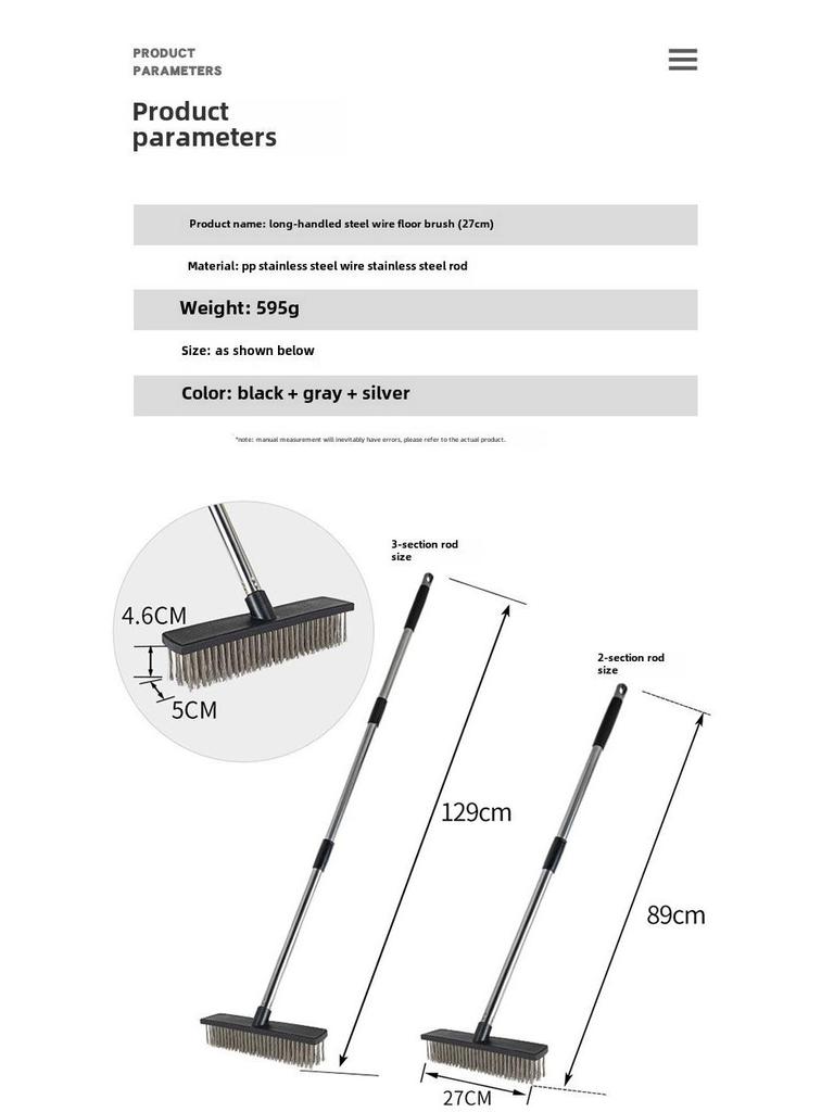 Long-Handled Steel Wire Brush: Floor Scrubber & Rust Remover