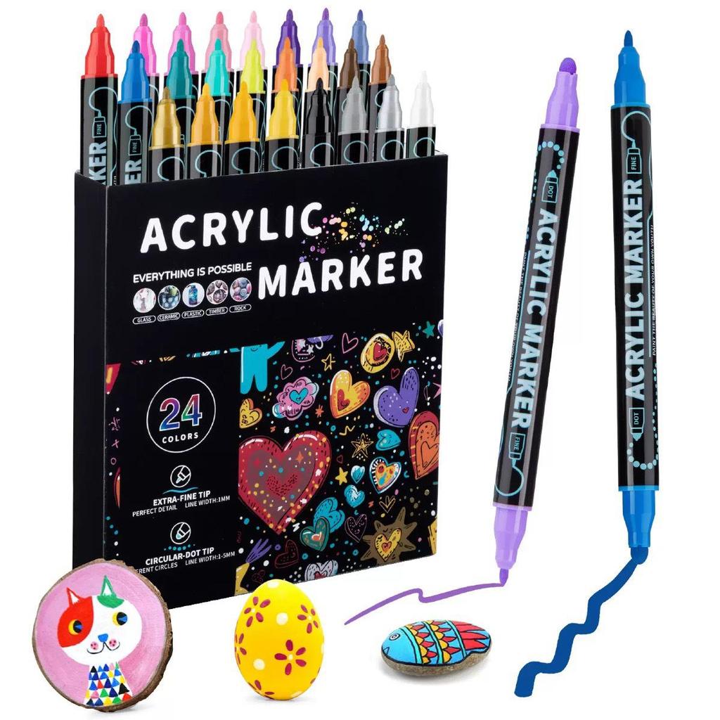Double-Headed Acrylic Marker: Layered Doodle Pen Tip, Quick-Drying, Waterproof, Colored Marker.