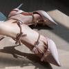 Fashion Fairy-Style Silk Satin Rhinestone Bow Tie Toe Sandals, Pointed Toe Stiletto High Heels, Women'S Shoes