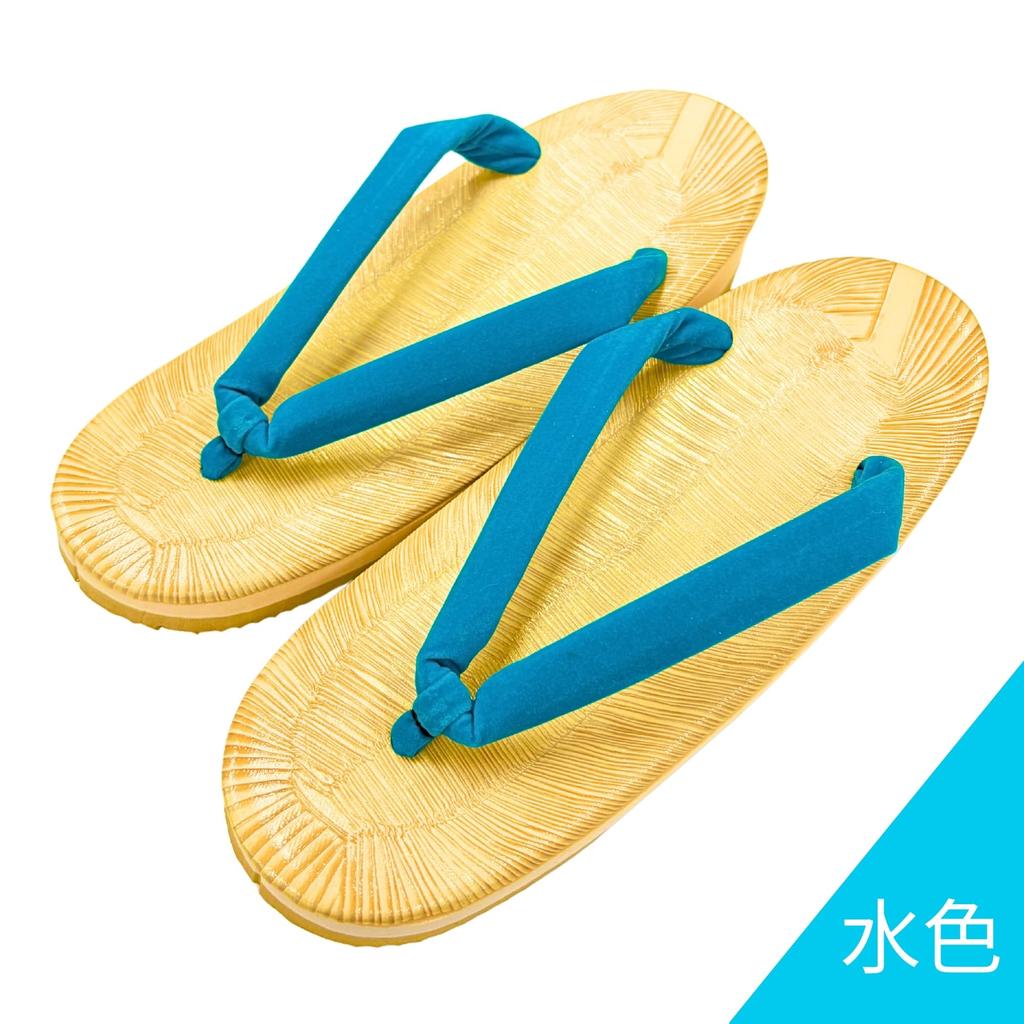 Edoten Geta Sandals, Yellow Tatami, Sponge Sole, Cushioned and Comfortable for Legs and Back, Made In Japan, Women's, Oval, Light Blue Strap, Size LL