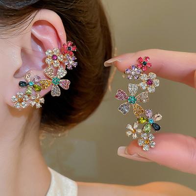 1Pc Ear Clip Earring Colorful Flower Shape Decor Ear Bone Clip Vibrant
