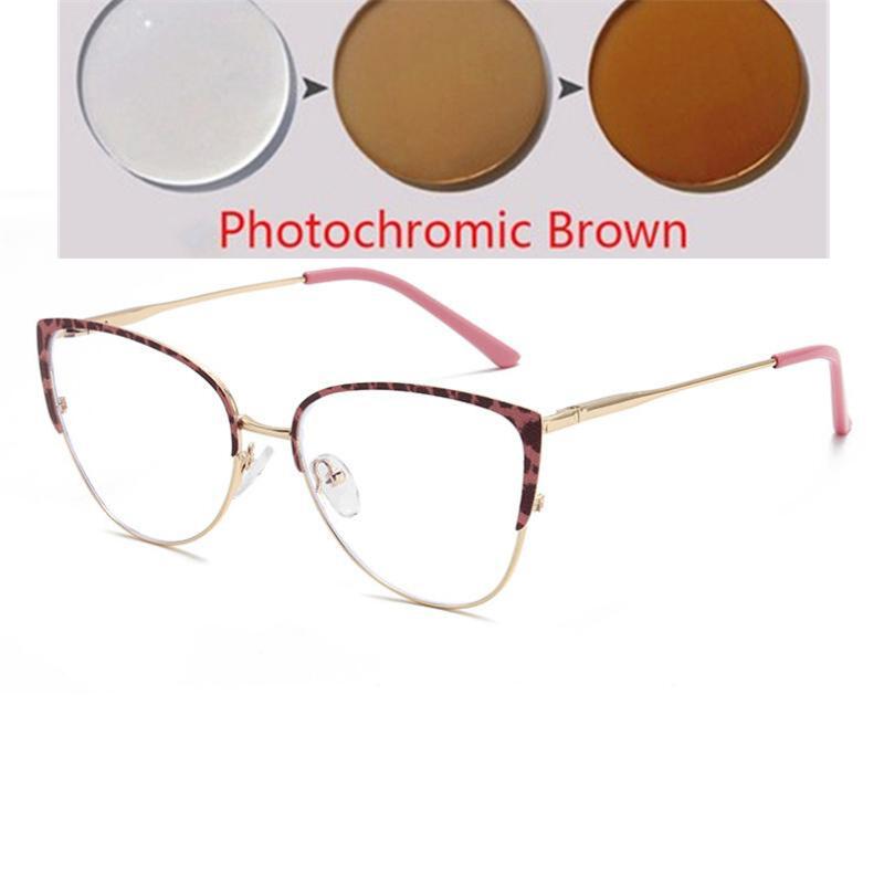 Blue Light Blocking Women Cat Eye Nearsighted Glasses Metal Leopard Frame Short-Sight Eyeglasses Diopter 0 -0.5 -0.75 To -6.0
