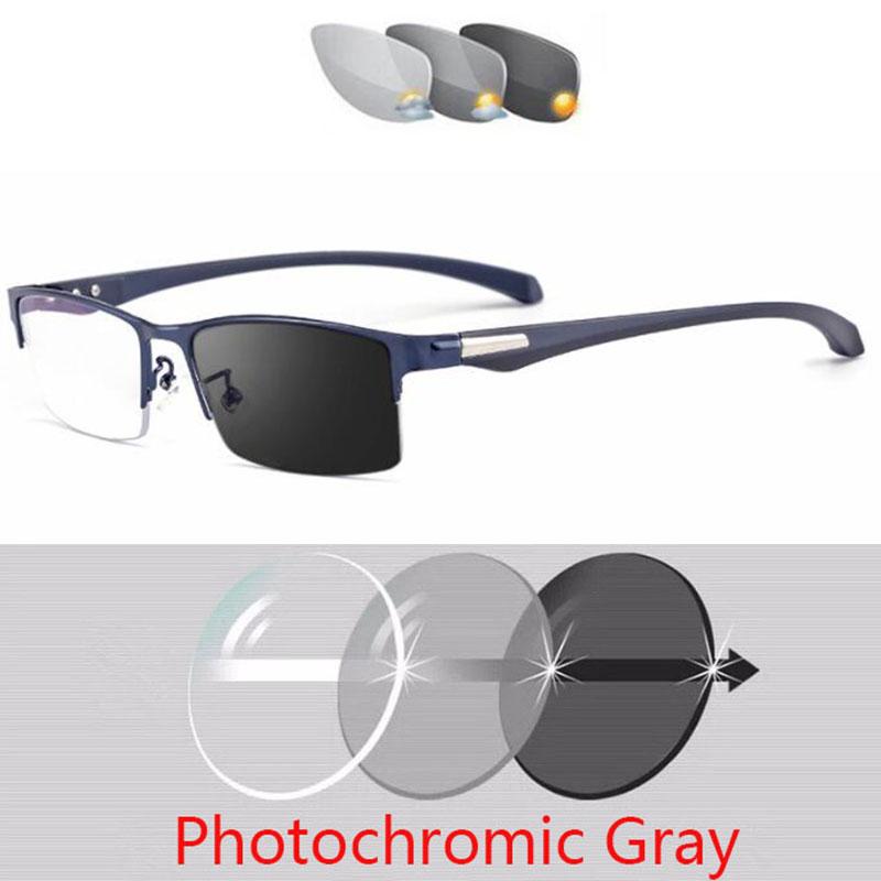 Men Half Metal Frame Photochromic Myopia Eyeglasses Women Chameleon Sun Prescription Glasses -0.5 -0.75 -1.0 -2 To -6