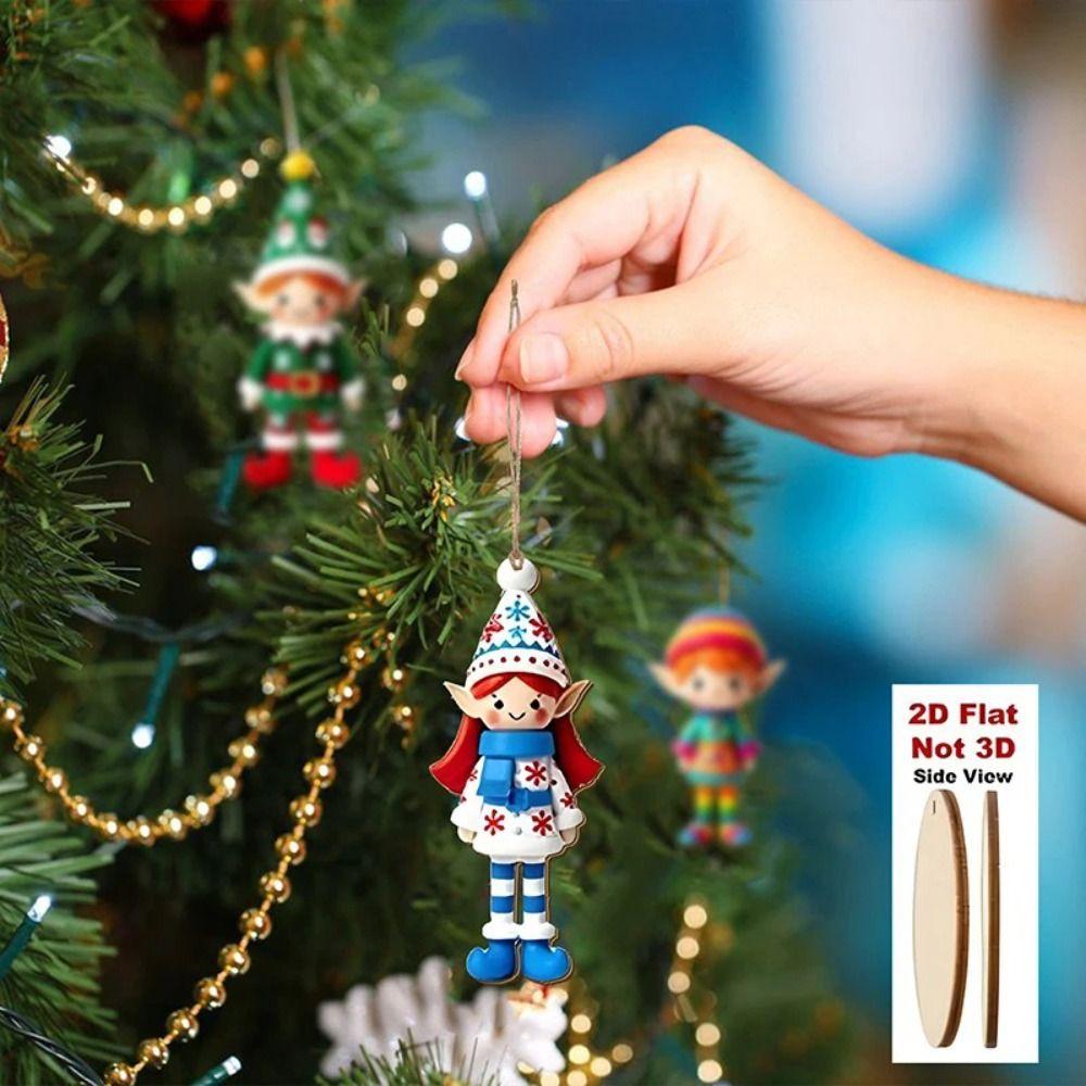 8/16/24Pcs Vintage Christmas Wooden Pendants Fantasy Christmas Tree Ornaments Christmas party
