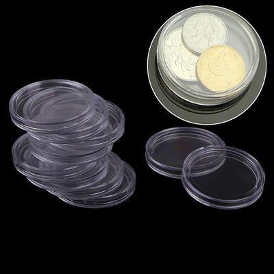10 st 32 mm runda applicerade genomskinliga plastfodral myntförvaringskapslar hållare