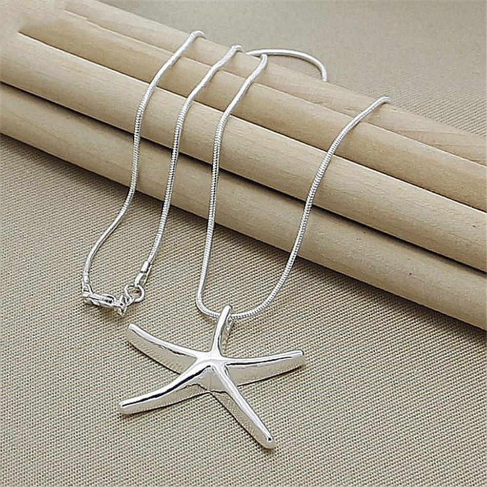 1/40-75cm 925 Silver Star Starfish Charm Necklace Fashion Jewelry Chain for Women Wedding Party Gift