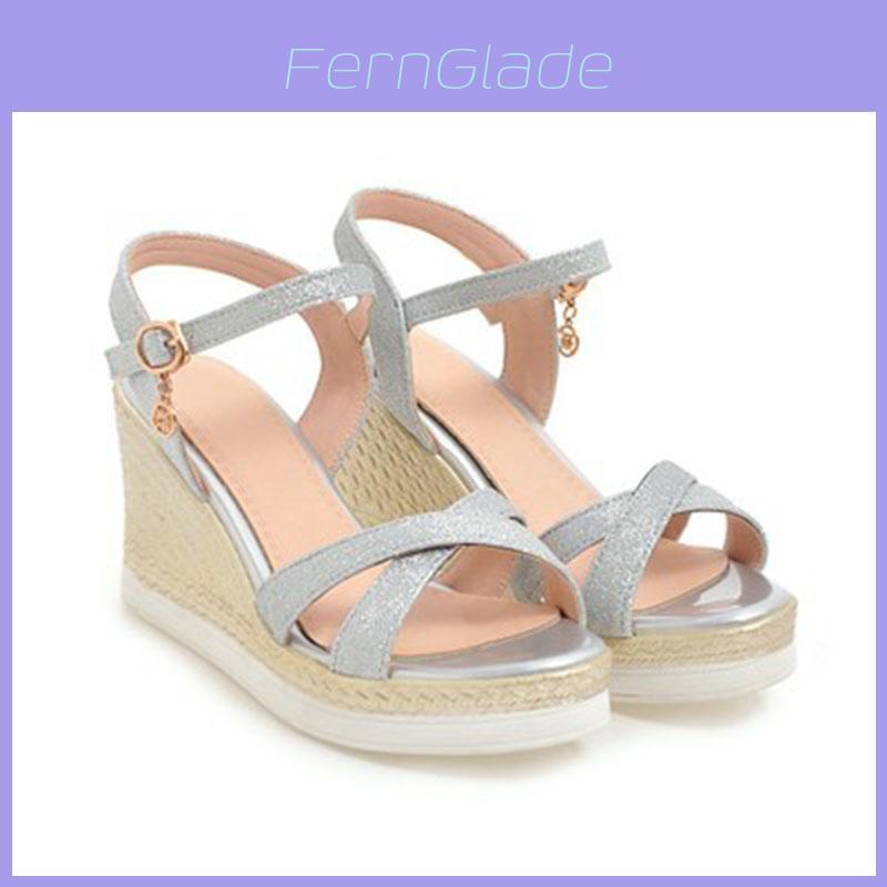 Elegant Women's Wedge Sandals With Shiny Diamante Ankle Strap For Summer