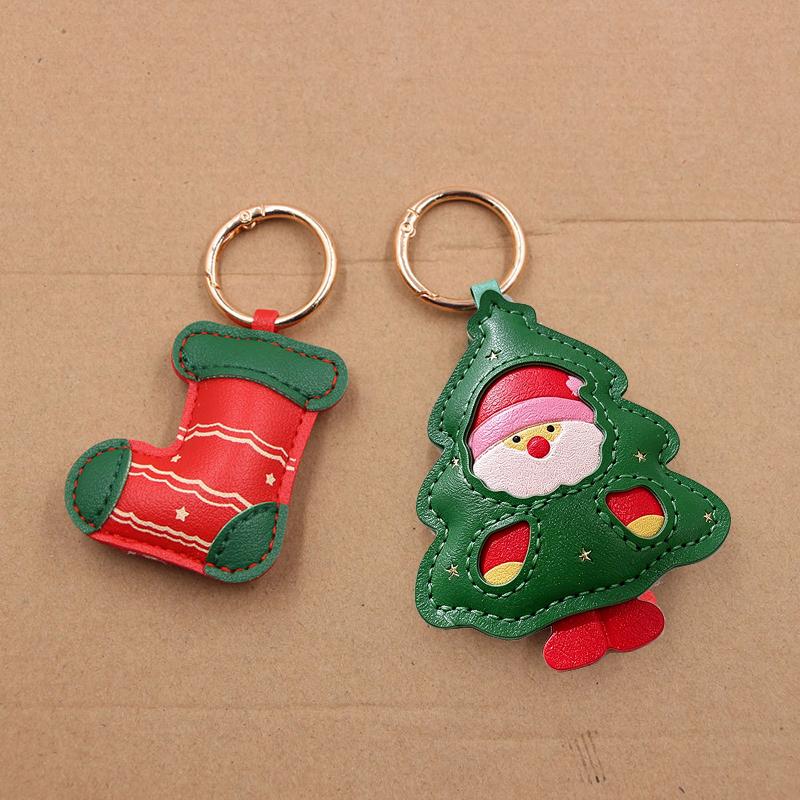 Yogodlns Christmas Keychain Santa Claus Deer Green Strap Faux Leather Phone Charm Pendnat Christmas Gift Party Favors
