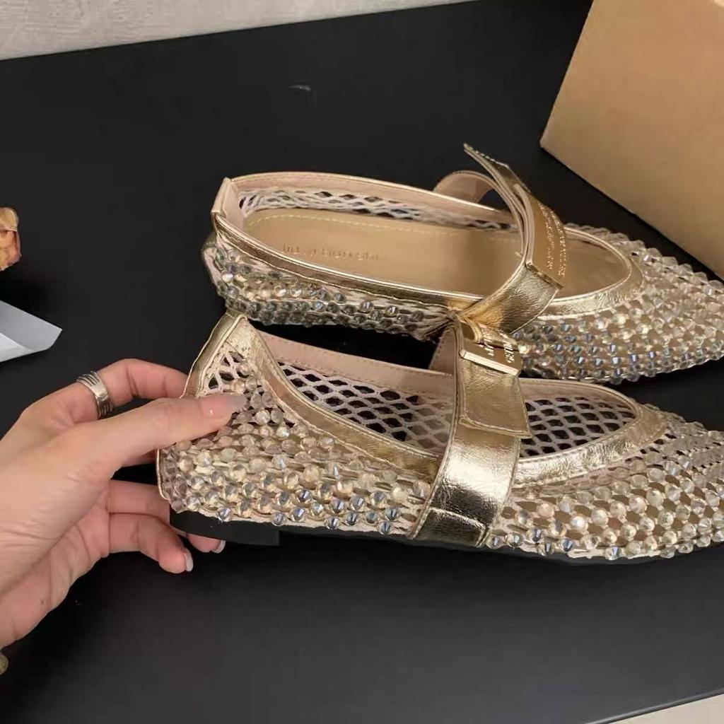 2025 new French retro pointed rhinestone bag head half slippers women wear fashion muller non-slip cool slippers