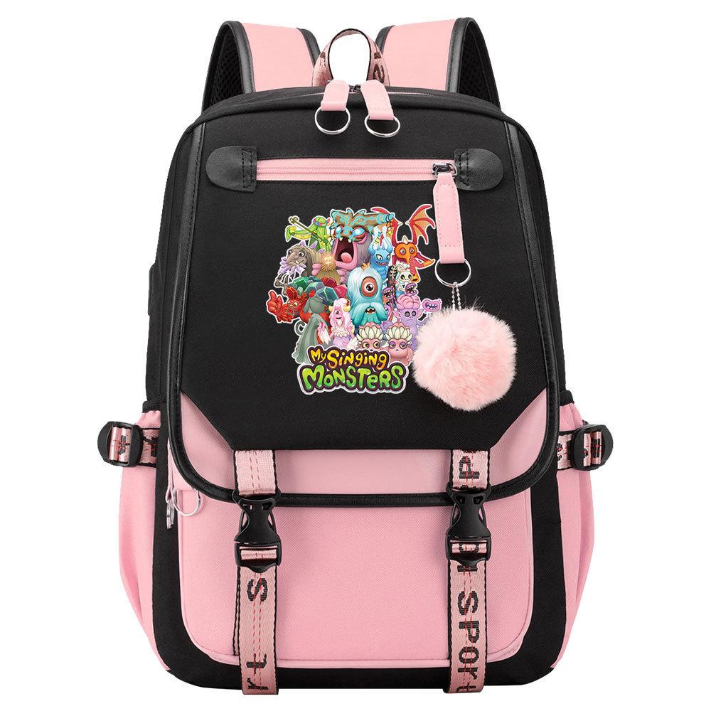 Game Monster Concert Printed USB Teen Student School Bag Men's and Women's Casual Webbing Flip Backpack