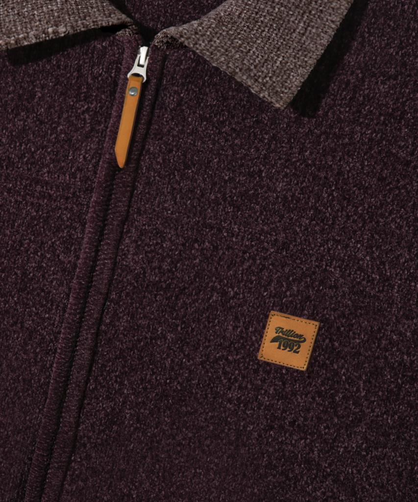 TRILLION Color Work Collar Zip-Up Knit Jacket [Purple Brown]