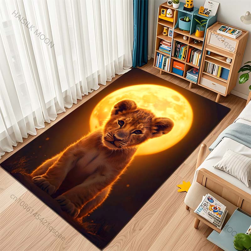 Little Lion In The Moonlight Carpet for Living Room Bedroom Sofa Creative Doormat Home Decor Area Rugged Non-slip Mat for Gifts
