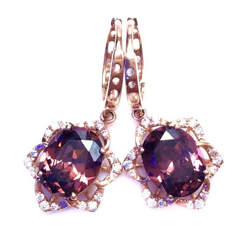585 Purple Gold Plated 14K Rose Gold Inlaid Light Amethyst Flower Earrings for Women Classic Luxury Engagement Wedding Jewelry