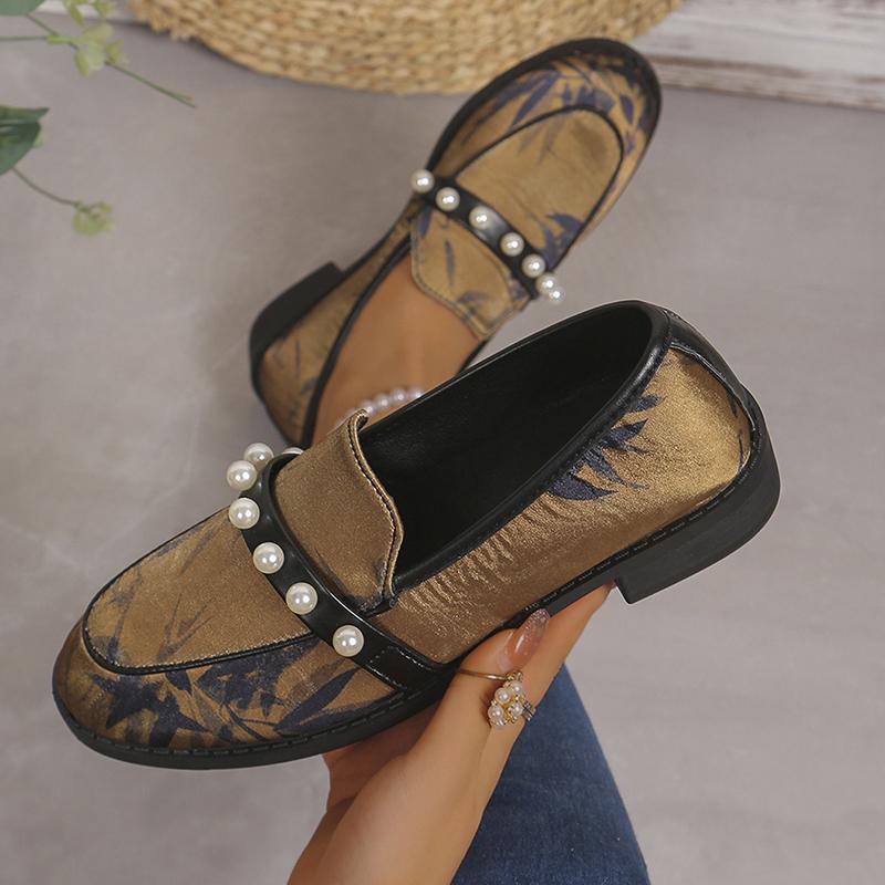 Lucyever Luxury String Bead Black Loafers Women Plus Size Low Heels Office Work Shoes Woman Comfortable Soft Sole Slip On Flats