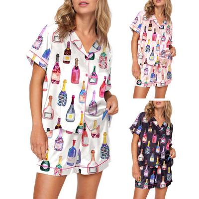 2Pcs/Set Pajamas Set Women Loungewear Sleepwear Button Closure Lapel Short Sleeve Casual Print Pajamas Tops Shorts Set