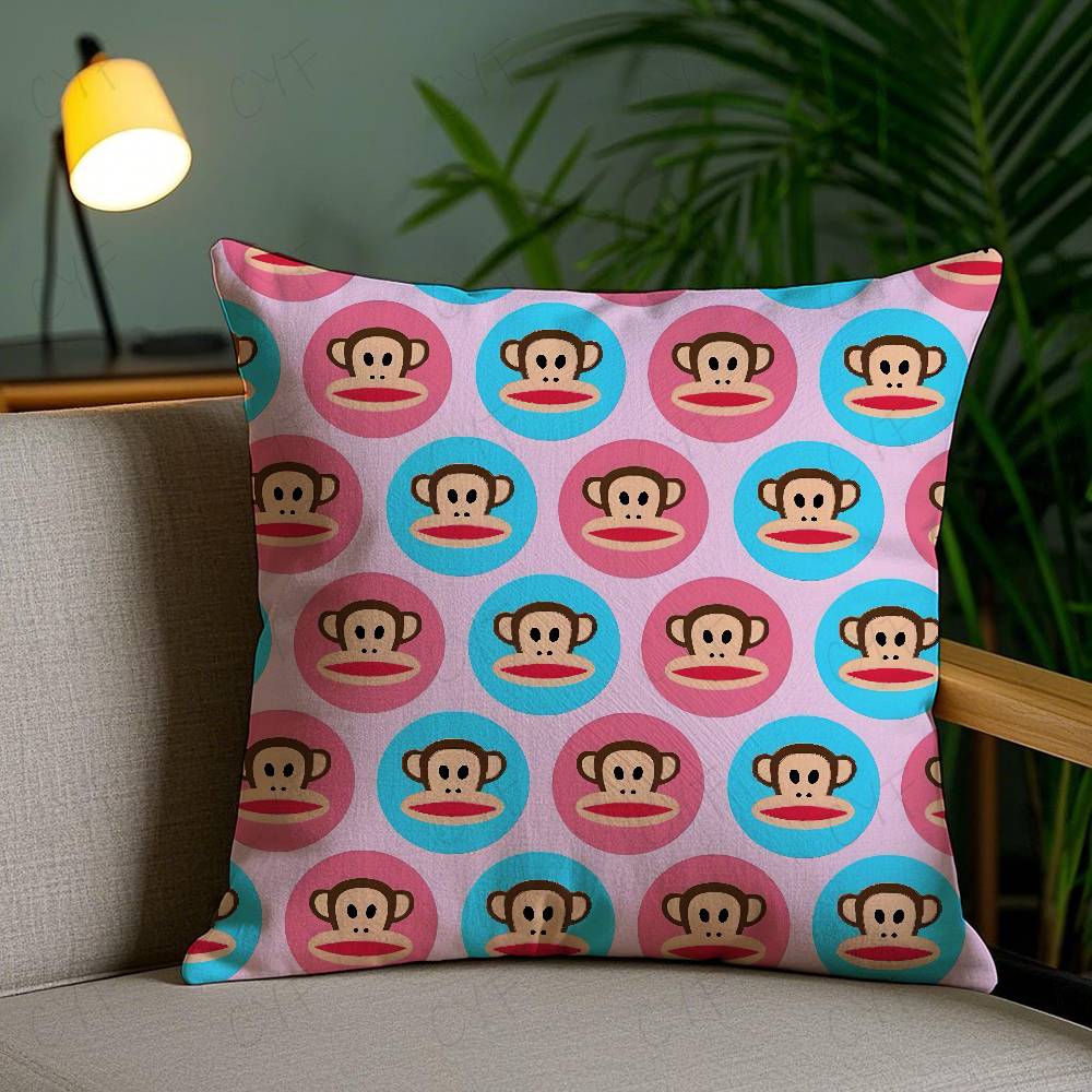 

Anime P-Paul F-Frank Big Mouth Monkey Pillow Case Anti-dustmite Pillowcase Invisible zipper silky short plush Sofa cushion cover 16x16Inch