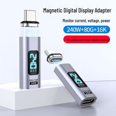 Adaptateur USB4.0 Magnétique avec Affichage Numérique, Charge Rapide 240W, Haute Vitesse 80 Gbps, Transmission 16K