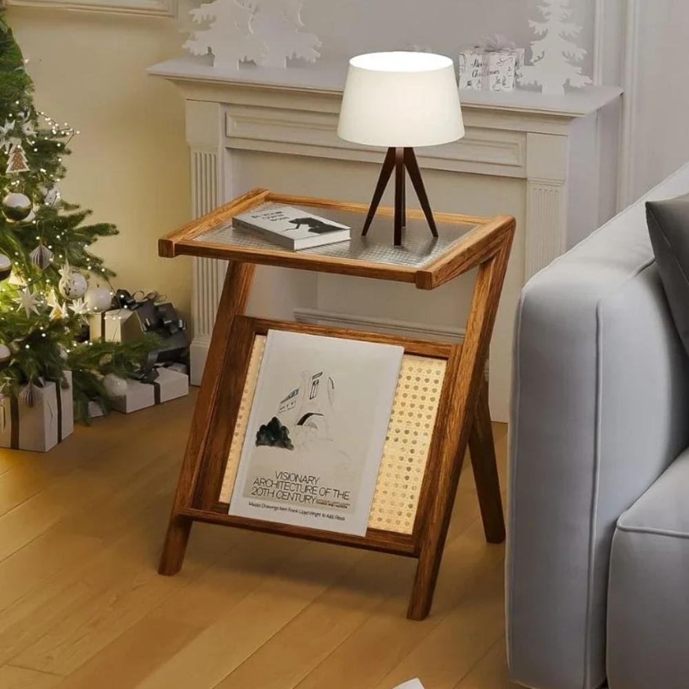 Mobilní stolek ve tvaru Z s deskou z tvrzeného skla, minimalistický bambusový nábytek do obývacího pokoje, moderní noční stolek na kávu