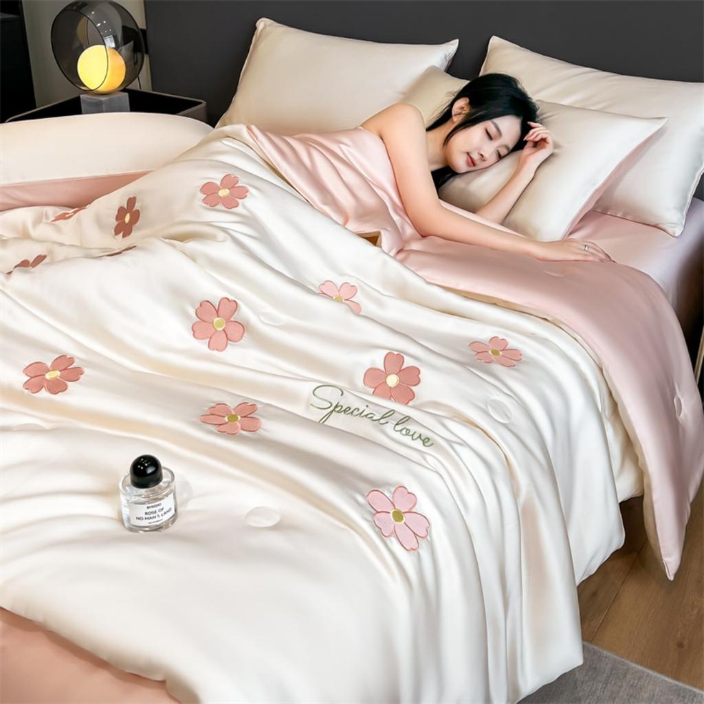 Princess Version Summer Cool Quilt Soft Washed Ice Silk Machine Washable For Women Girl Air-Conditioned Quilt Comforter Bedding