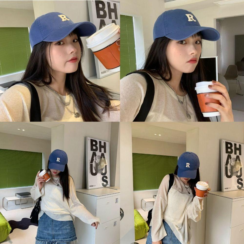 Retro Embroidery Baseball Cap Letter R Sun Hat Retro Letter Baseball Hat  Men