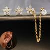 3PCS Fashion Stainless Steel Zircon Flower Stud Earrings Set for Women Double Hole Chain Helix Tragus Cartilage Piercing Jewelry