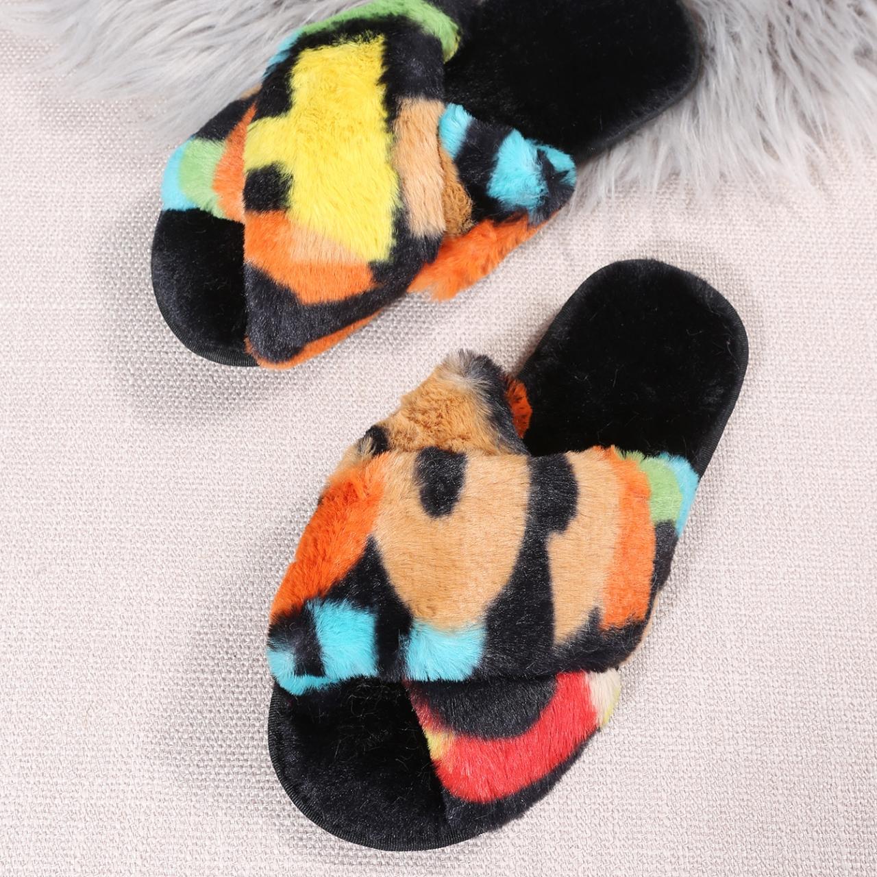 

Сексуальные домашние тапочки Женские шлепанцы Повседневные туфли на плоской подошве и низком каблуке для женщин Однотонные меховые Слипоны на платформе Зимняя обувь Большой размер 41