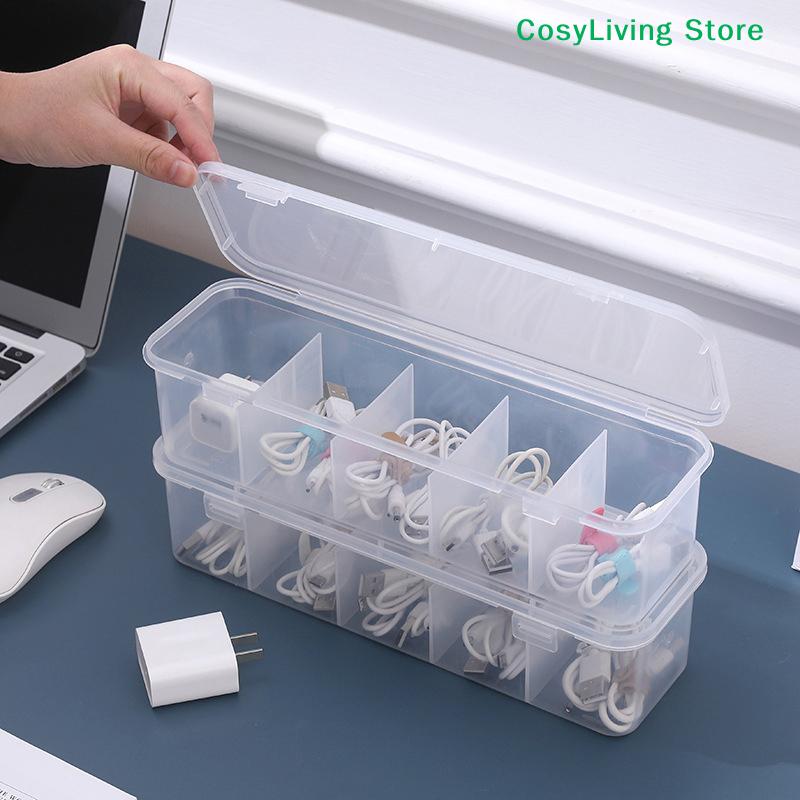 Classification Dustproof Card Organizer With Lid Transparent Data Cable Organizer Case Clutter Collection Box For Office Home
