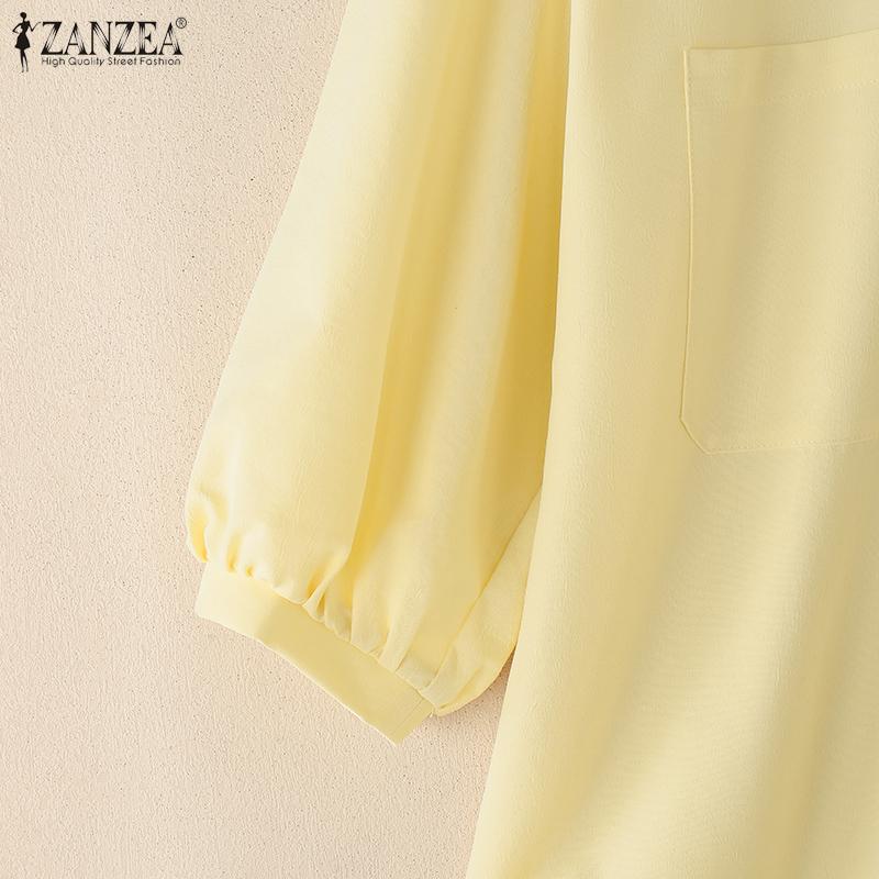 ZANZEA Women Casual Round Neck Loose 3/4 Sleeve Blouse